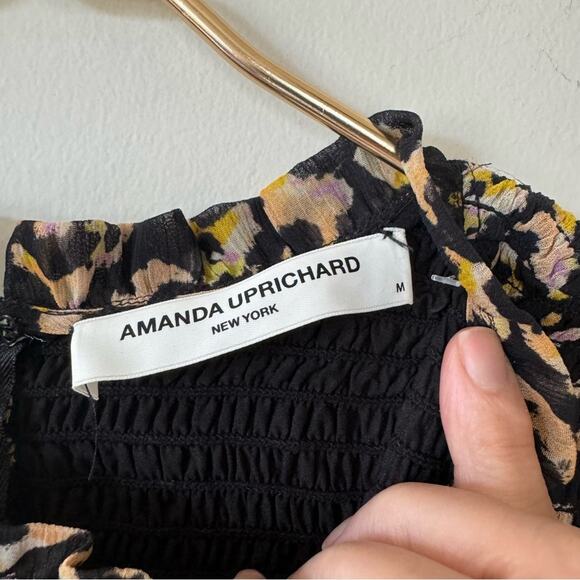 Amanda Uprichard Adrina Leopard Animal Print Smocked Blouse M - Picture 12 of 14